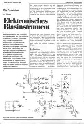 Elektronisches Blasinstrument (NTC als Temperaturfühler im Luftstrom, VCO; Ton wie Dudelsack)