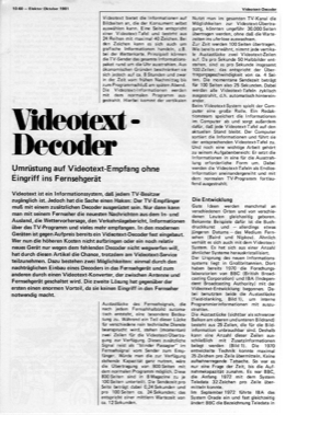 Videotext-Decoder, Teil 1 (ohne Eingriff ins TV)