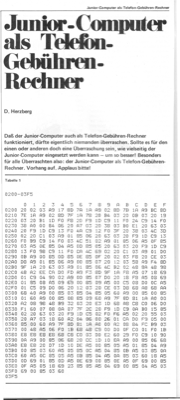 Junior-Computer als Telefongebührenrechner (Hex-Listing, manuell Start/Stop)