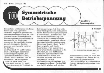 Symmetrische Betriebsspannung (9V zu +4,5 und -4,5 20mA)