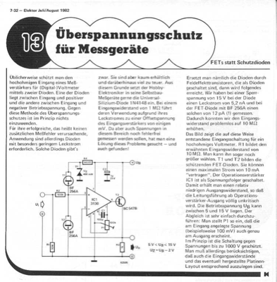 Überspannungsschutz für Messgeräte (10-Megohm-FETs statt Dioden)