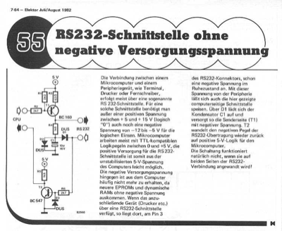 RS232-Schnittstelle ohne negative Spannung (benutzt Spannung der anderen Seite)