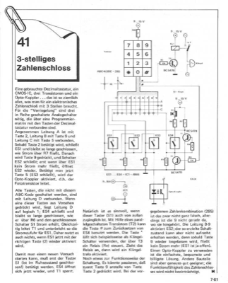 3-stelliges Zahlenschloss (Analogschalter, Tastatur)