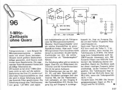 1-MHz-Zeitbasis ohne Quarz (mit Keramik-Filter)