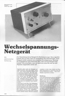 Wechselspannungs-Netzgerät (Strombegrenzung)