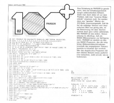 Parser (Basic-Programm, Widerstandskombinationen )