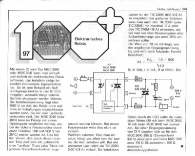 Elektronisches Relais (Optokoppler, Triac, MOC3040)