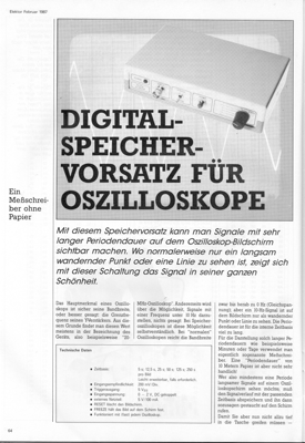 Digital-Speichervorsatz für Oszilloskope (Signale langer Periodendauer / Speichererweiterung im Oktoberheft)