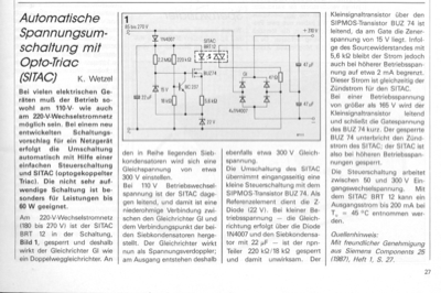 Automatische Spannungsumschaltung mit Opto-Triac (SITAC)