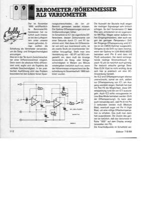 Barometer/Höhenmesser als Variometer (Steiggeschwindigkeit, Bezug auf Heft 11/86)