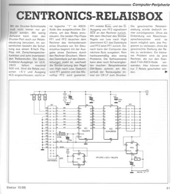 Centronics-Relaisbox (Centronics-Schnittstelle als Ausgabeport)