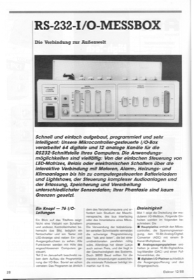 RS232 I/O-Messbox, Teil 1 (64 digitale, 12 analoge Kanäle über serielle Schnittstelle)