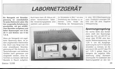 Labornetzgerät mit Standardbauteilen (0-25V, 0-1,5A)