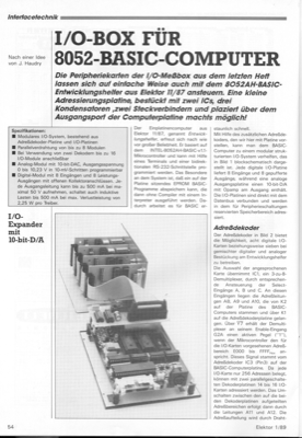 I/O-Box für 8052-Basic-Computer (parallel und 10Bit ADC)