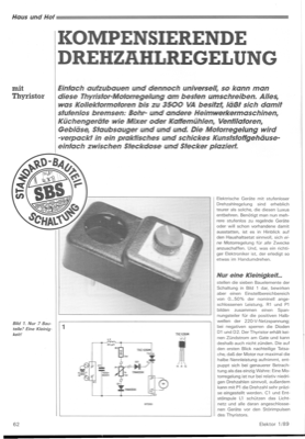 Kompensierende Drehzahlregelung (Thyristor-Motorregelung für Kollektormotoren bis 3500VA)