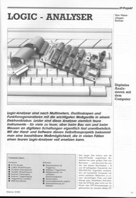 Logic-Analyzer (für ATARI ST 8 Kanäle, 2MHz Abtastfrequenz (6 HCT ICs))