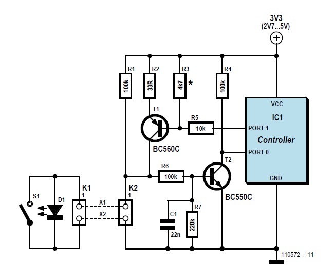 Zweiadriges Interface für Taster mit LED